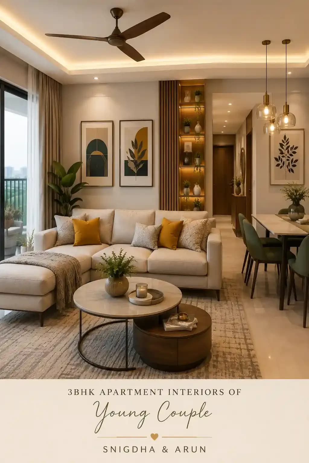 3BHK apartment interiors of young couple Snigdha and Arun
